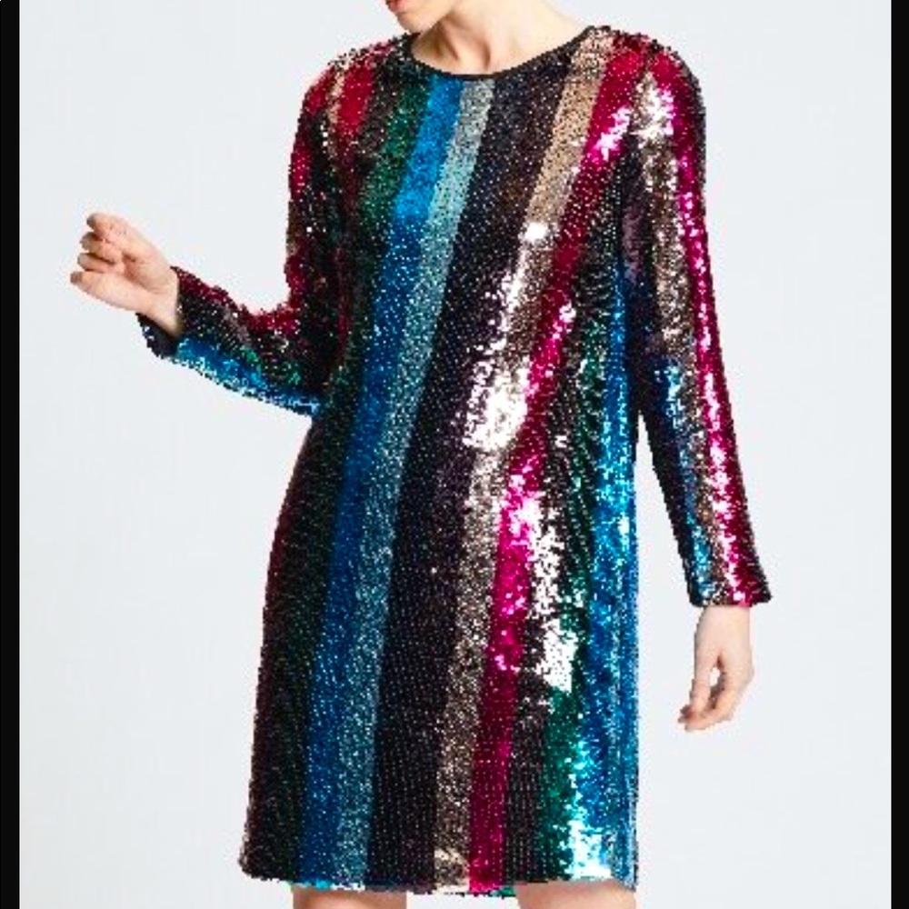 Marie Oliver Lexi Sequin Stripe Shift Party Dress | Size Small